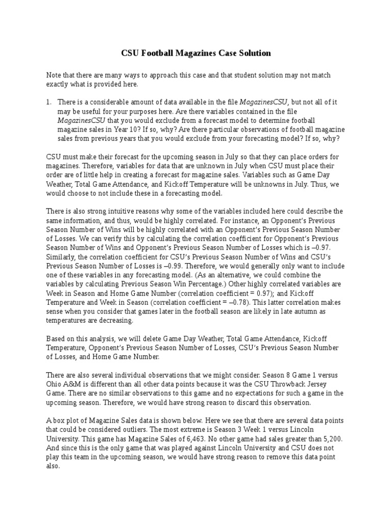 CSU Football Magazine Sales Forecasting | PDF | Errors And Residuals ...