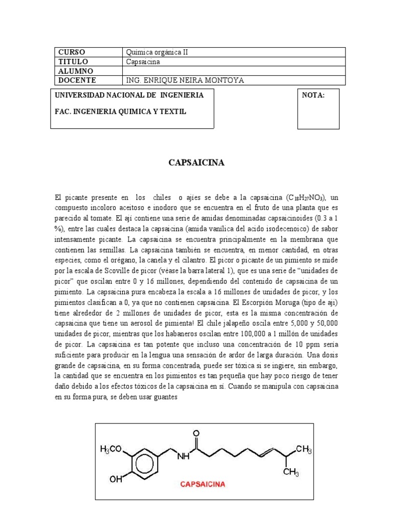 Fórmula y usos de la capsaicina | PDF | Ají picante | Dolor
