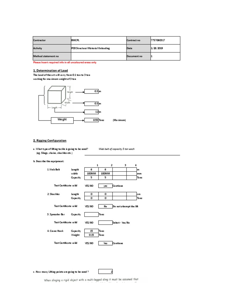 PEB Material Unloading Method Statement | PDF | Crane (Machine)