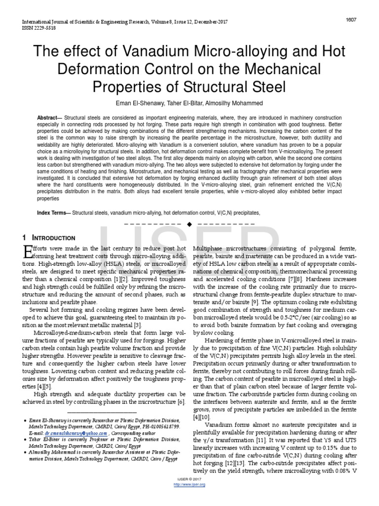 The Effect of Vanadium Micro Alloying and Hot Deformation Control On ...