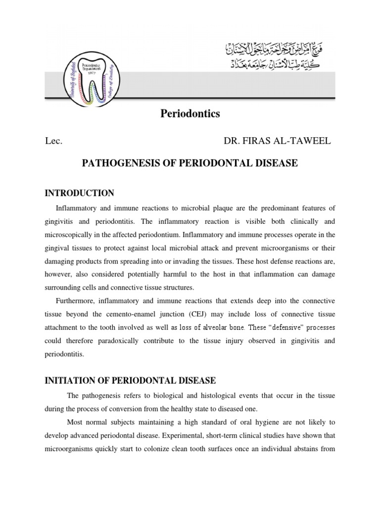 Pathogenesis of Periodontal Disease | PDF | Periodontology | Inflammation