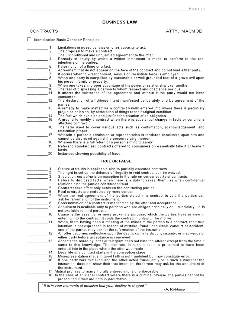 CONTRACTS | PDF | Annulment | Offer And Acceptance