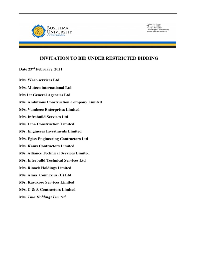 Bid Invitation for Busitema University Gate | PDF | Economies | Business