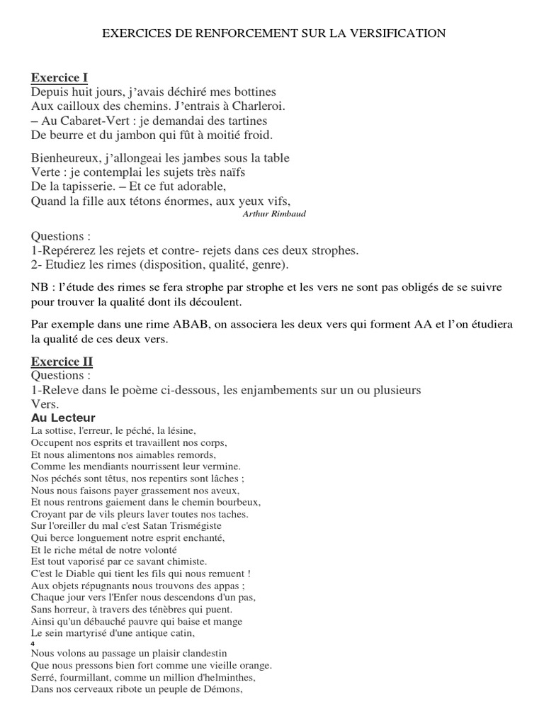 Exercices de versification corrigés | PDF | Poésie | Poétique (discipline)