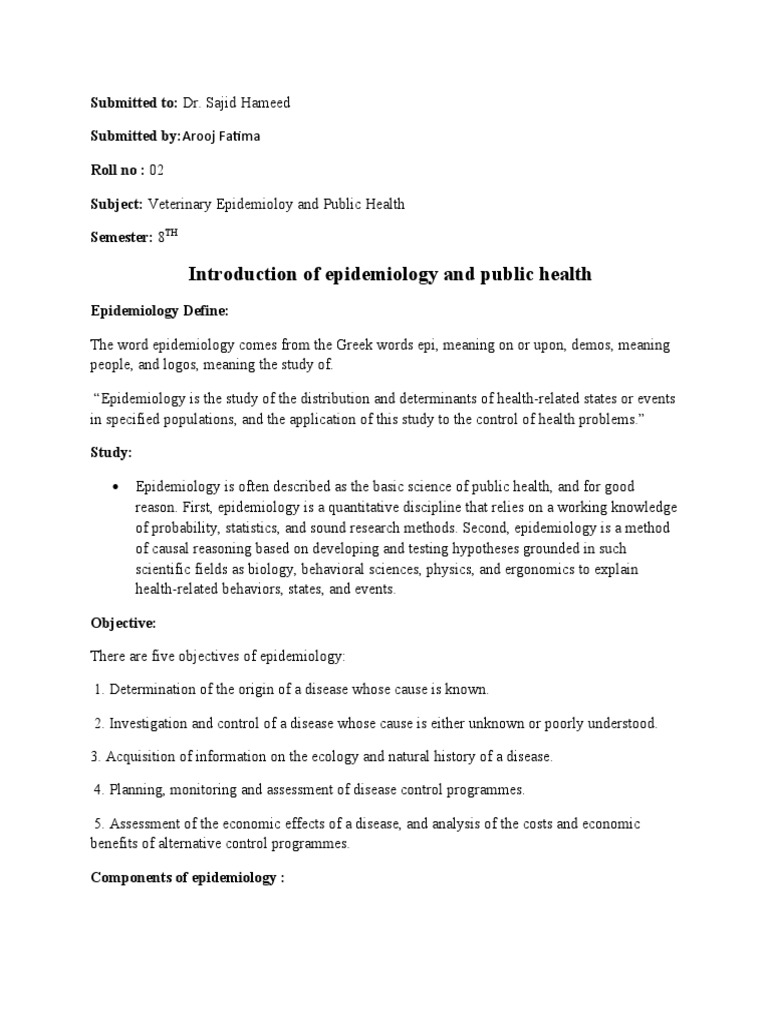 Introduction of Epidemiology and Public Health - (Roll No.02) | PDF ...