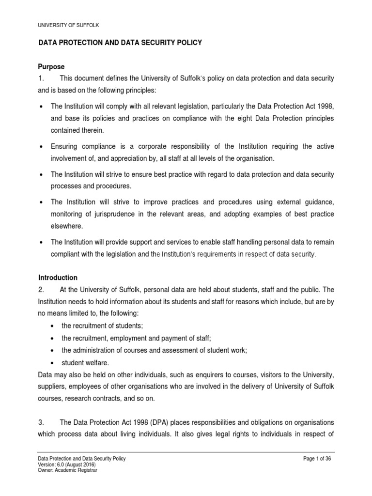 Data Protection and Data Security Policy | PDF | Information Privacy ...