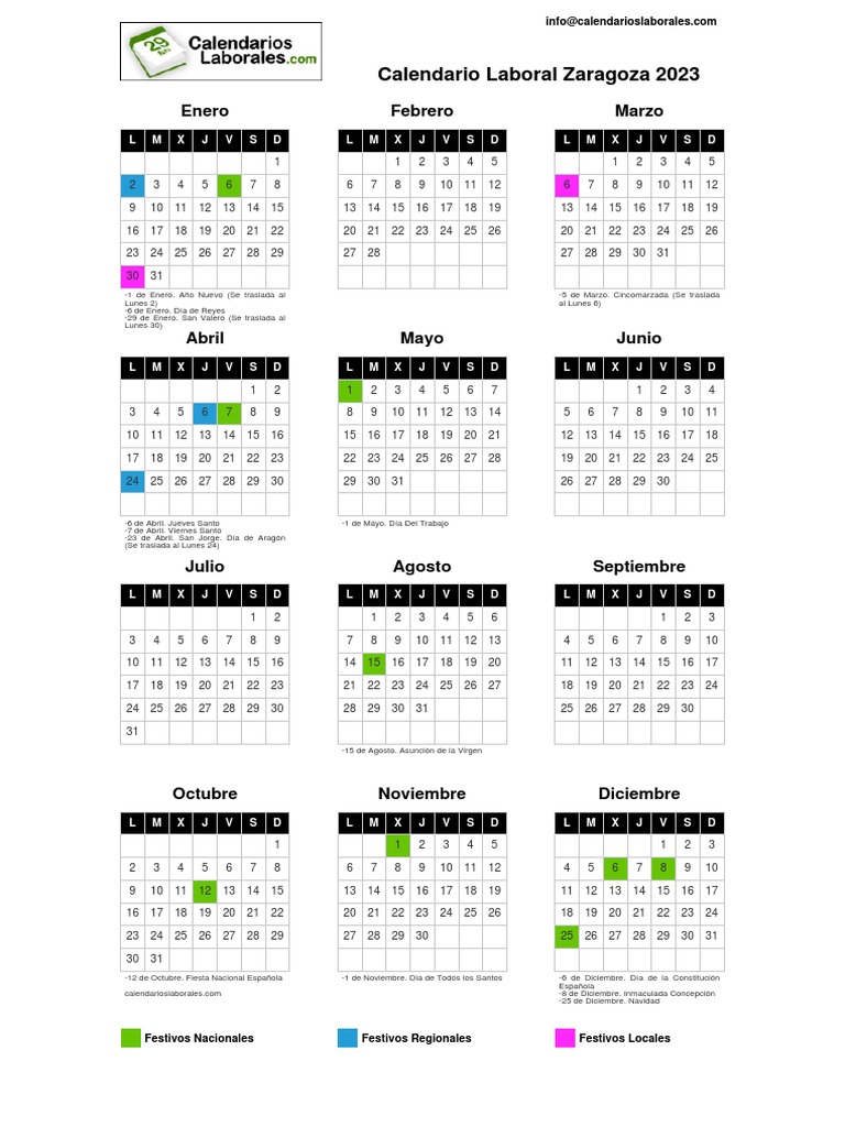 calendario laboral Zaragoza 2023  PDF  Calendario  Observancias