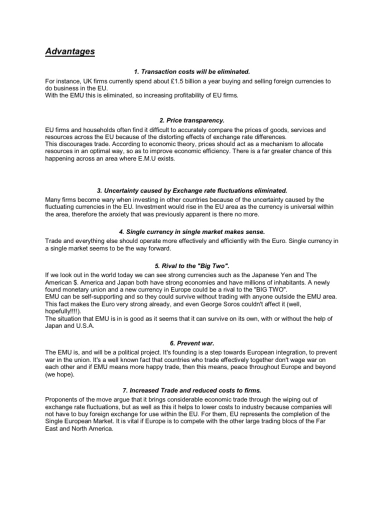 Advantages and Disadvantages of Euro | Download Free PDF | Exchange
