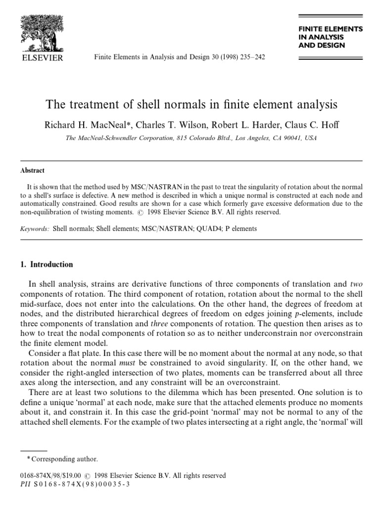 MACNEAL - The Treatment of Shell Normals in Finite Element Analysis ...
