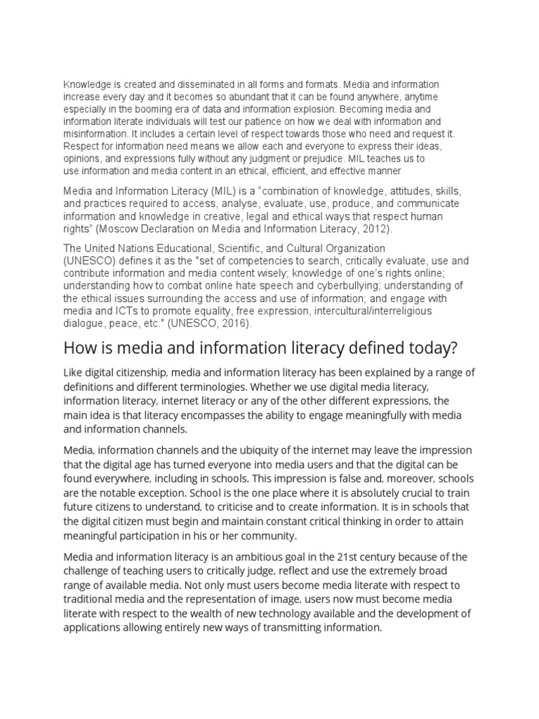 Media And Information Literacy Pdf Media Communication