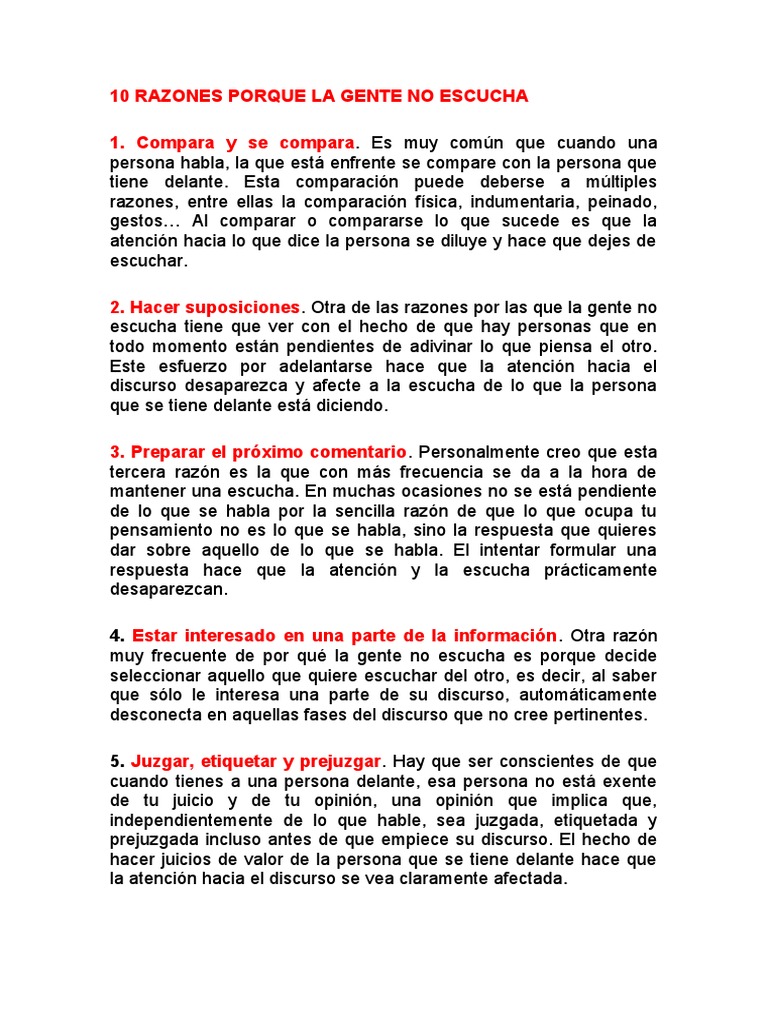 10 Razones XQ La Gente No Escucha | PDF