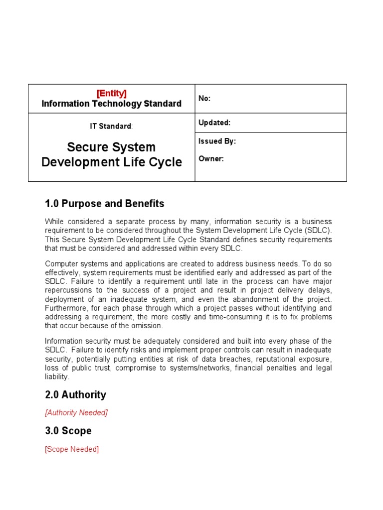 Secure System Development Life Cycle Standard PDF Information
