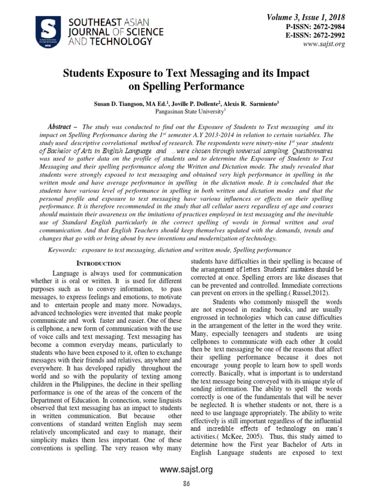 Texting's Impact on Student Spelling | PDF | Text Messaging | Communication