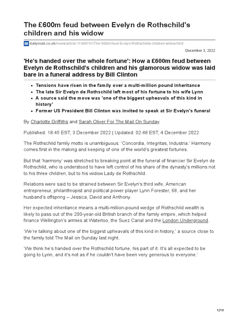 Evelyn Rothschild's £600m Inheritance Feud | PDF