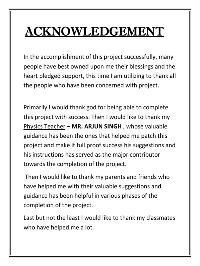 Acknowledgment for Physics Project Completion | PDF