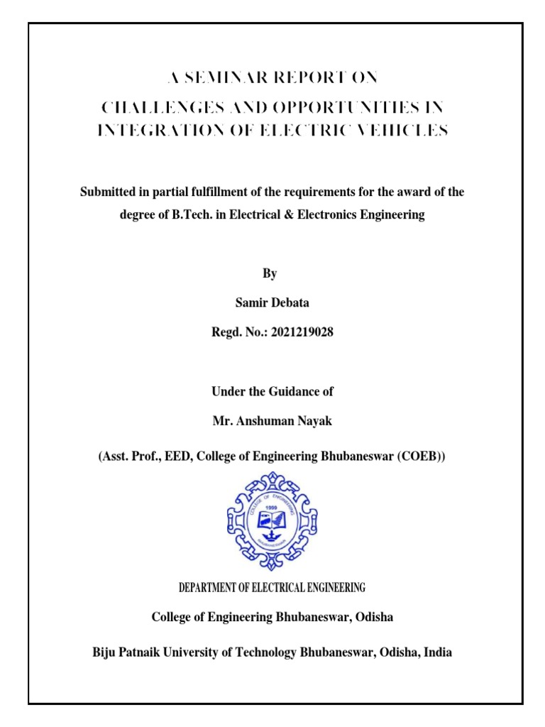 Electric Vehicle Seminar Report | PDF | Electric Vehicle | Rechargeable ...