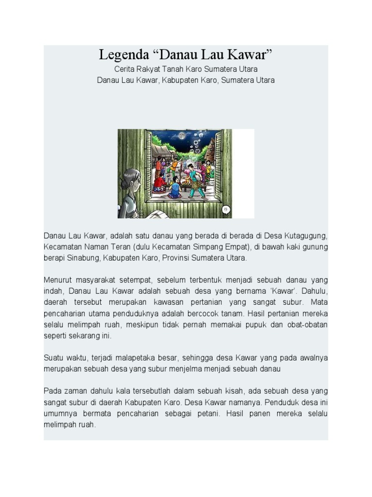 Legenda Asal Usul Danau Lau Kawar | PDF