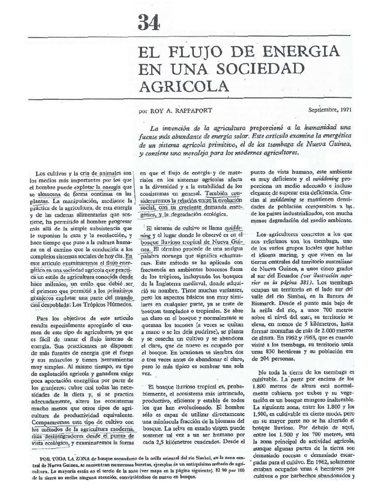 Flujo de Energia en Una Sociedad Rural - Roy Rappaport (Articulo) | PDF