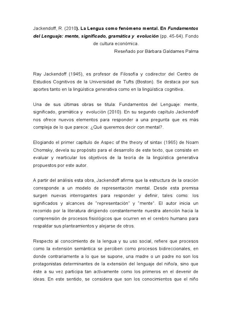 Reseña Lingüística Jackendoff | PDF | Lingüística | Mente