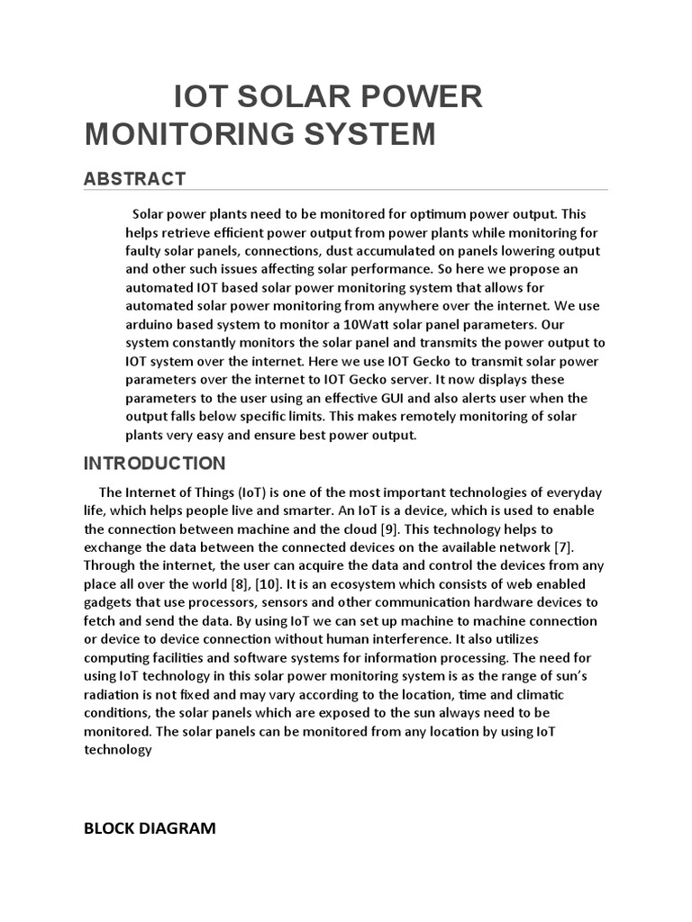 Iot Solar Power Monitoring System PDF Photovoltaics Of