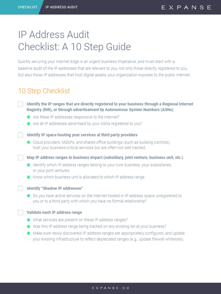 IP Perimeter Audit Checklist - v1 - 110718 | PDF | Ip Address | Internet