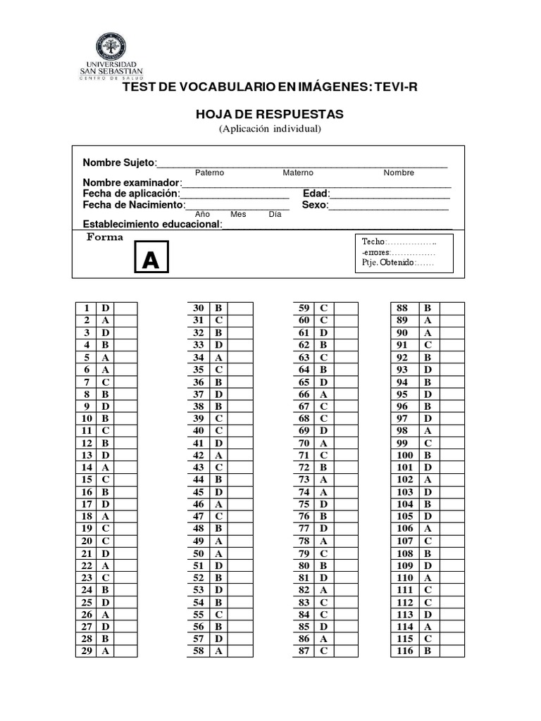 TEVIR Hoja de Respuesa | PDF