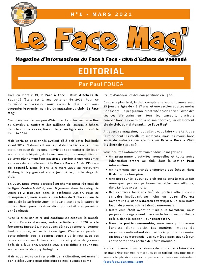 Le Face Mag' : Échecs à Yaoundé | PDF | Compétitions d'échec | Jeux ...