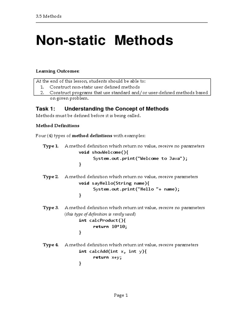 Non-Static Method | PDF | Method (Computer Programming) | Parameter ...