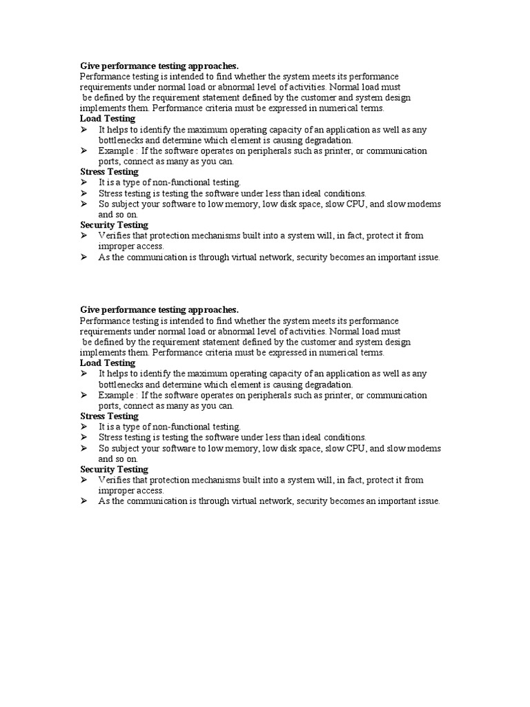 Give Performance Testing Approaches | PDF