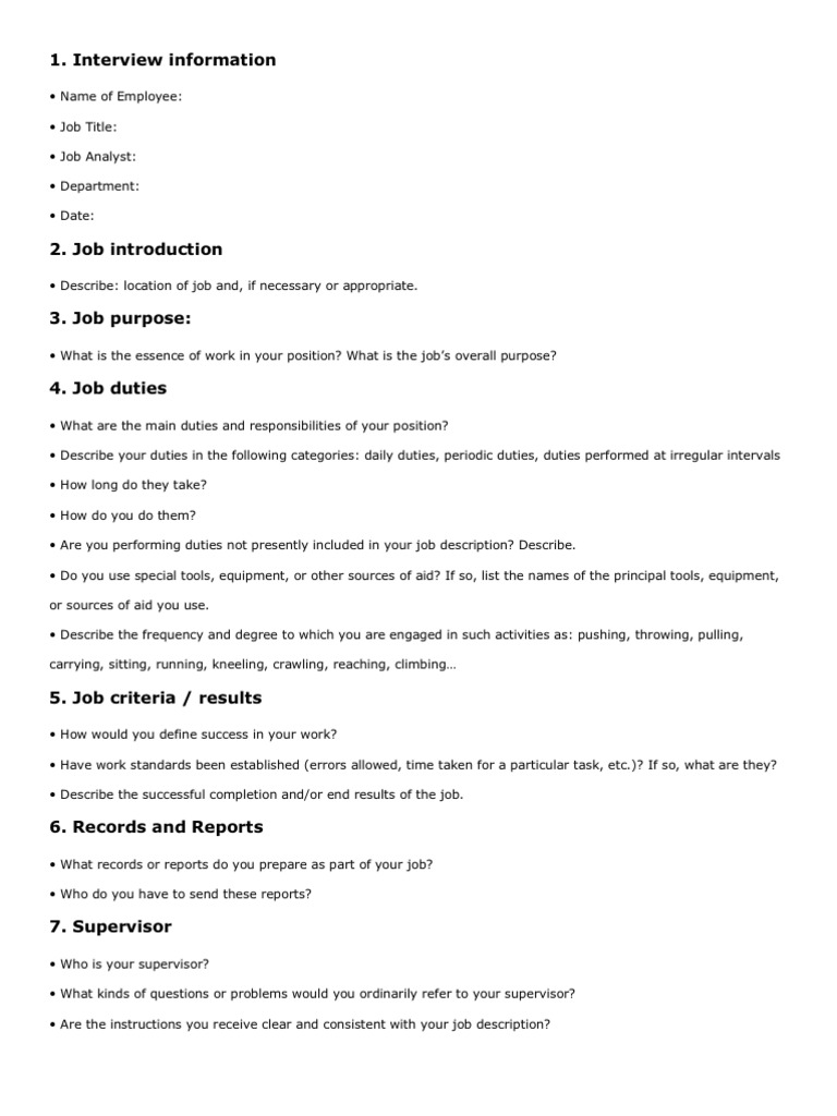 Job Analysis Interview Questions PDF