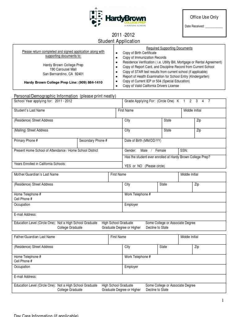 2011 HBCP New Student Enrollment Application | PDF