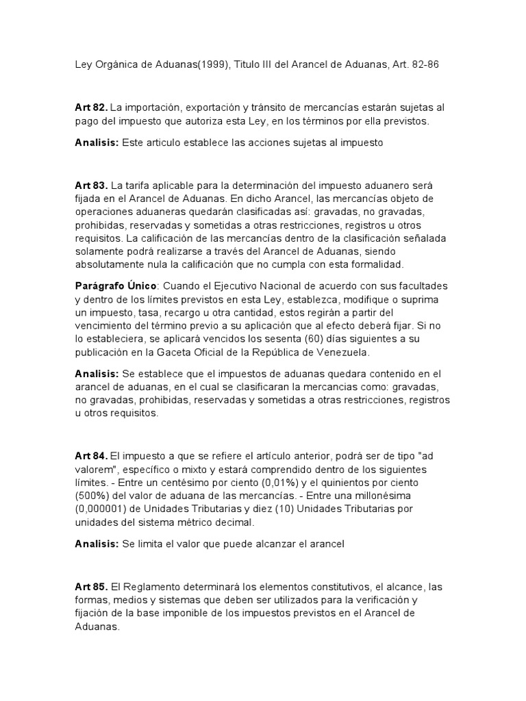 Ley Orgánica de Aduanas en Venezuela | PDF | aduana | Arancel