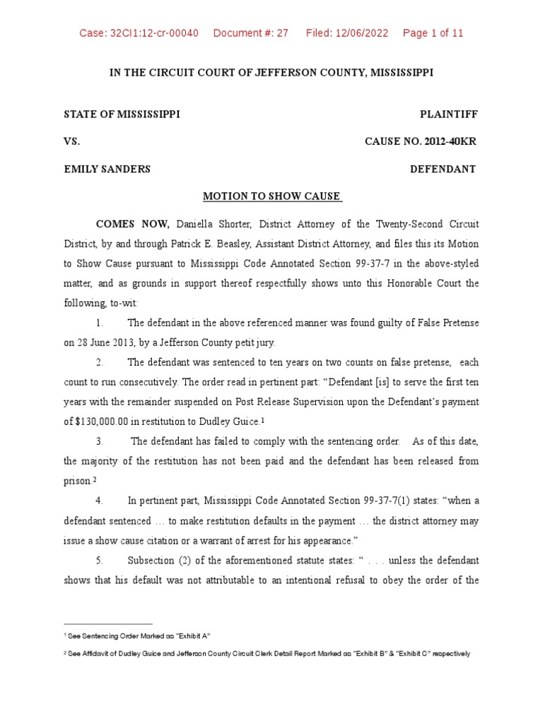 Motion to Show Cause: Emily Sanders | PDF | Virginia Circuit Court ...