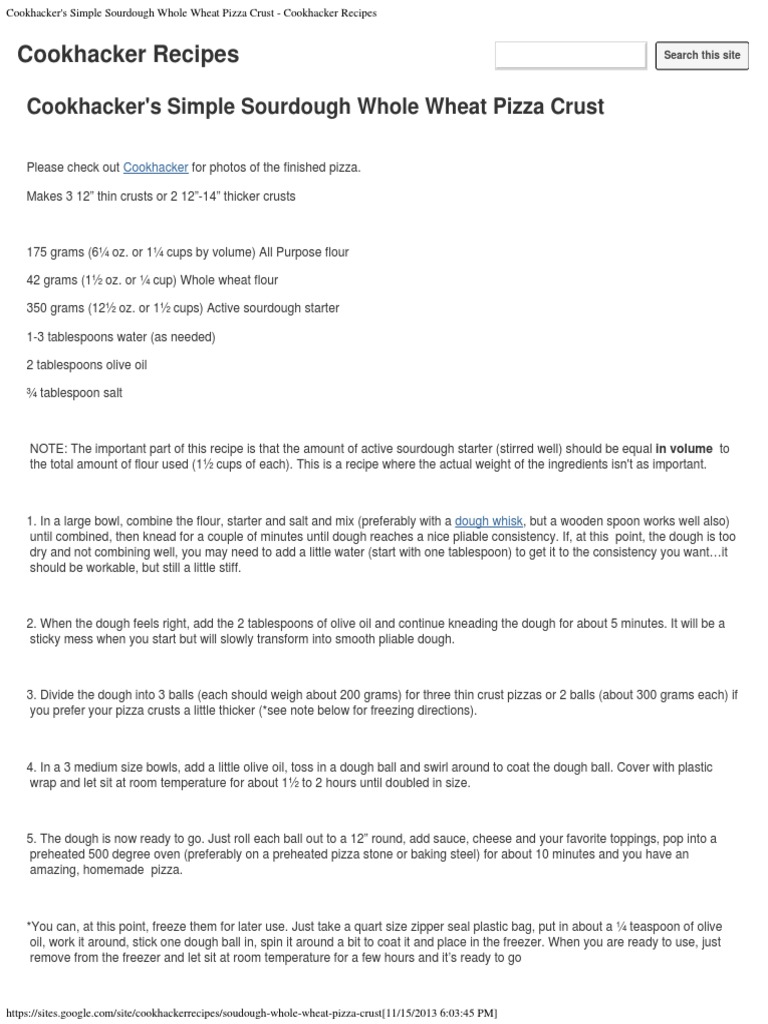 Sourdough Whole Wheat Pizza Crust PDF