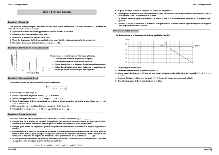 Filtrage linéaire en physique-chimie MPSI | PDF | Filtre (électronique ...