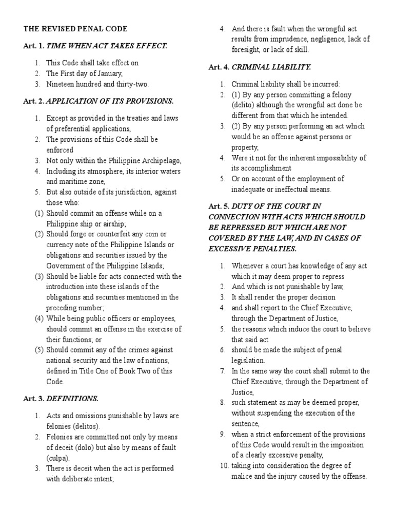 Overview of the Revised Penal Code | PDF | Felony | Crime & Violence