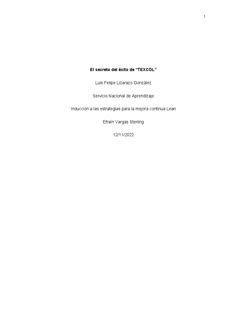 Éxito de TEXCOL en Manufactura Lean | PDF | Lean Manufacturing ...
