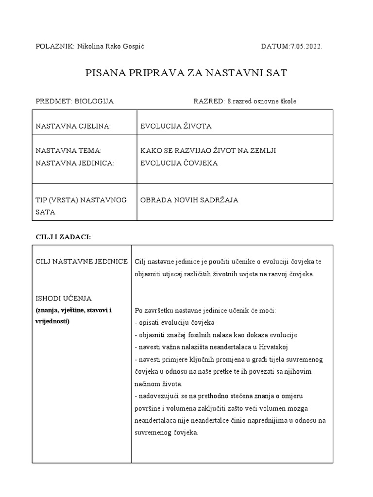 Pisana Priprema - Nikolina Rako Gospić | PDF