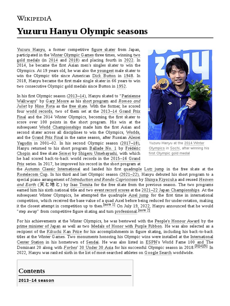 Yuzuru Hanyu Olympic Seasons PDF Ice Sports Games Of Physical Skill