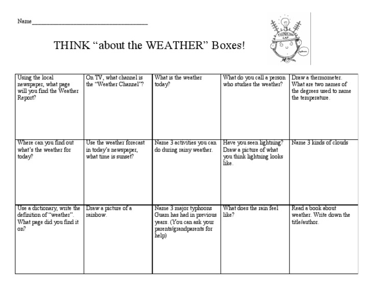 Weather Boxes HW | PDF | Social Science | Language Arts & Discipline