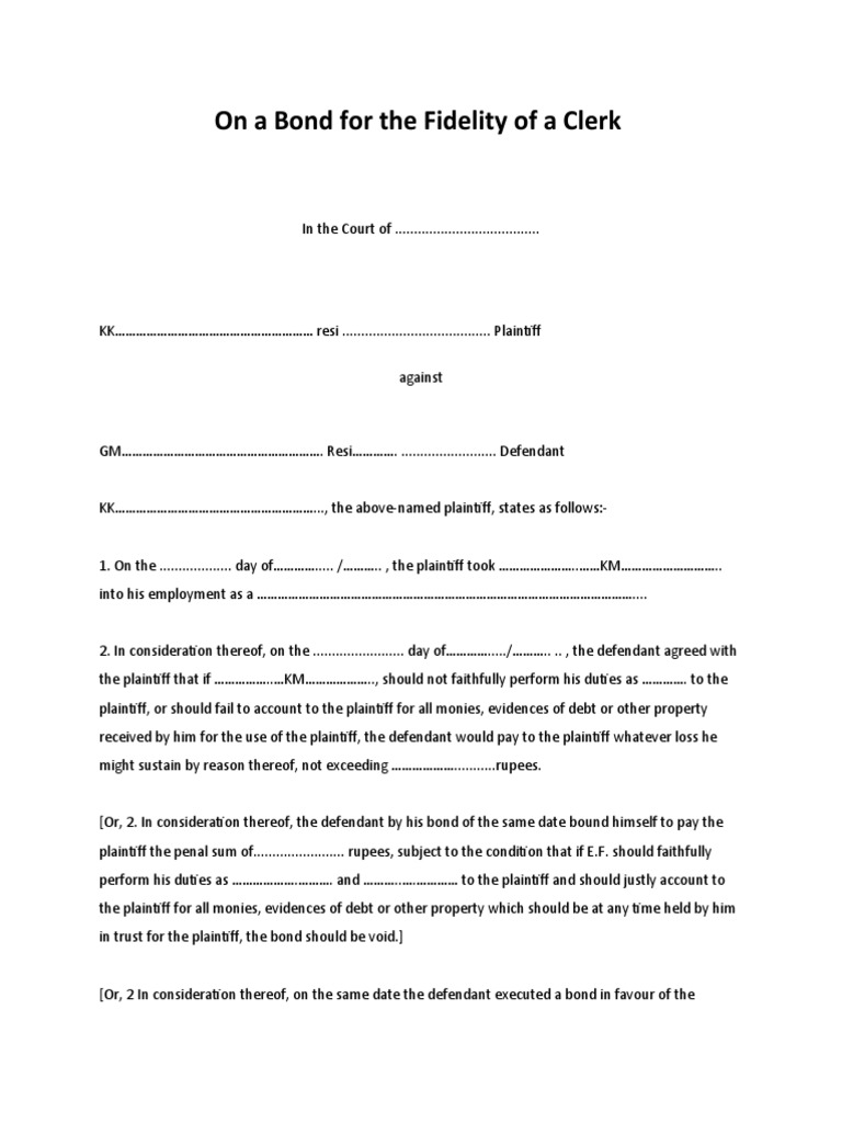 On A Bond For The Fidelity of A Clerk PDF Private Law Public Law