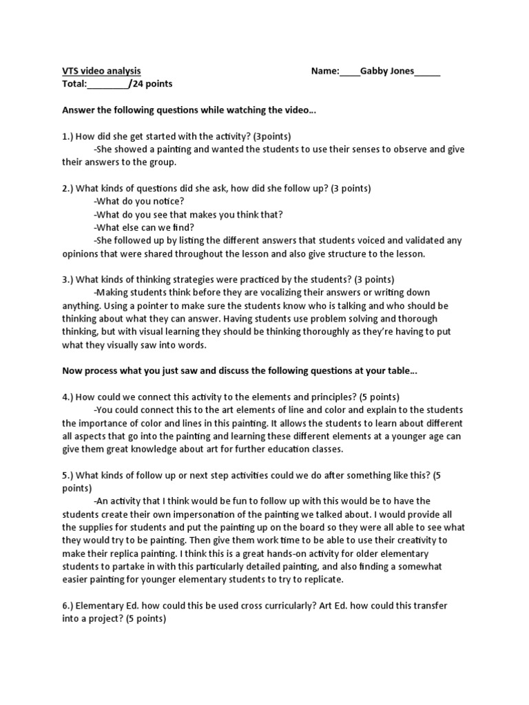 Vts Video Analysis Worksheet | PDF | Psychological Concepts | Cognitive Science