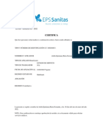 Certificado de Afiliacion EPS SANITAS