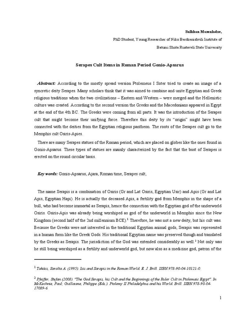 Serapes cult in roman time gonio apsarus pdf ptolemaic kingdom