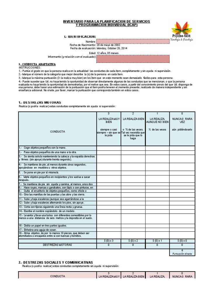 Plantilla Icap + Test V4 PDF Comportamiento Discapacidad intelectual