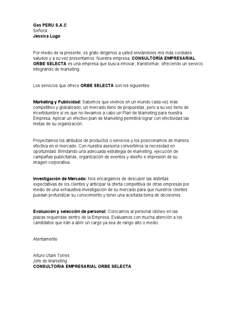 Carta Ofreciendo Un Servicio | PDF