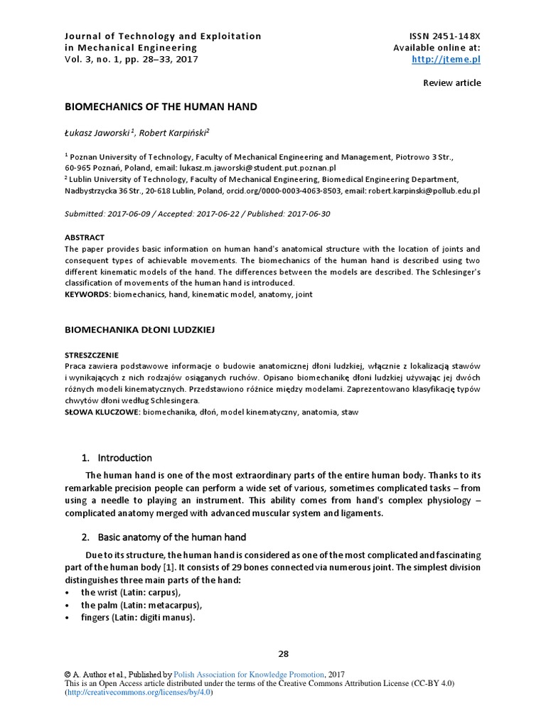 Biomechanics of The Human Hand | PDF | Anatomical Terms Of Motion | Hand