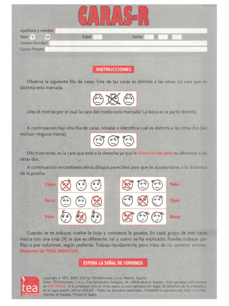 Test caras r hoja de anotaci n pdf