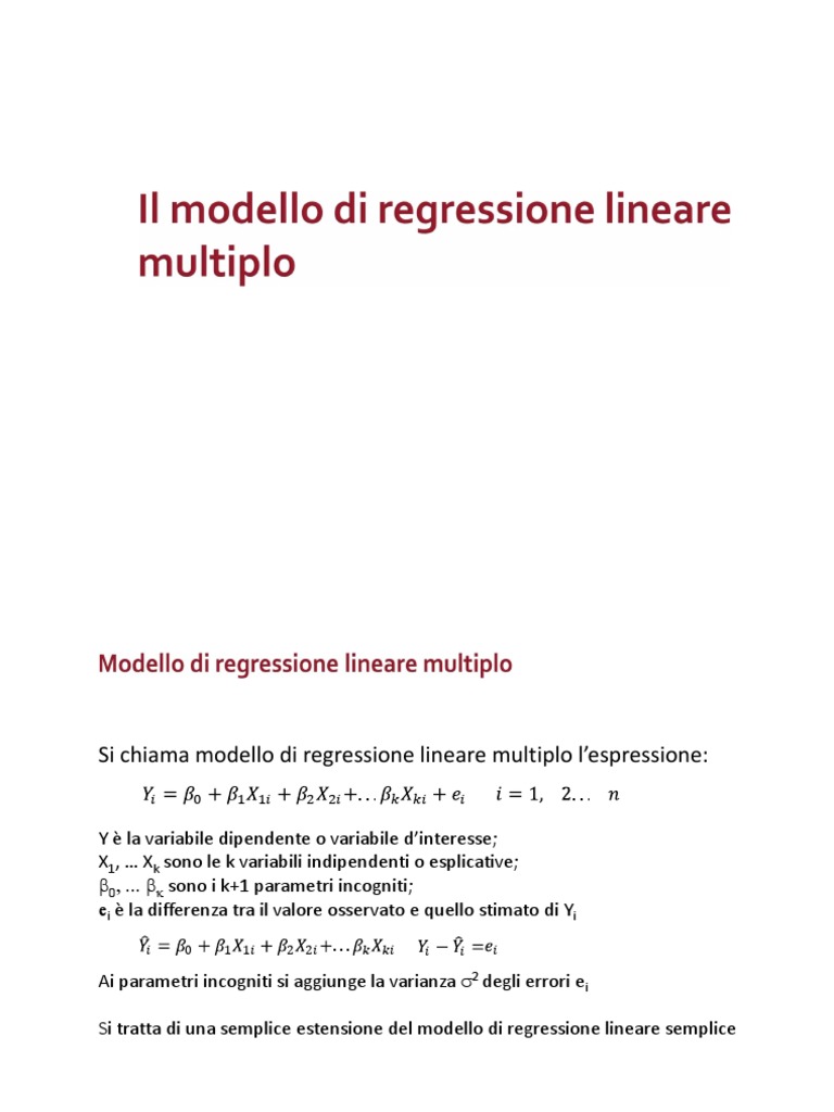 3.3 Il Modello Di Regressione Lineare Multipla RID | PDF