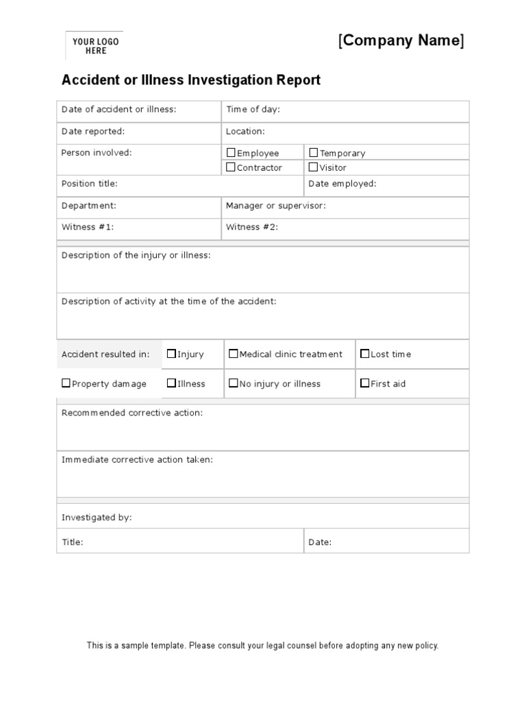 Accident and Illness Report Template | PDF | Medical Specialties ...